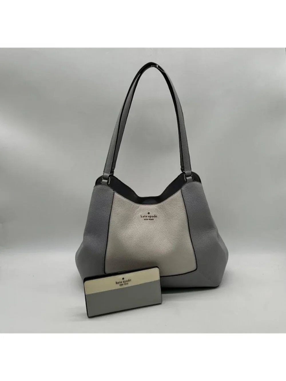 Kate Spade Gray And Cream Pebbled Leather Satchel Set
